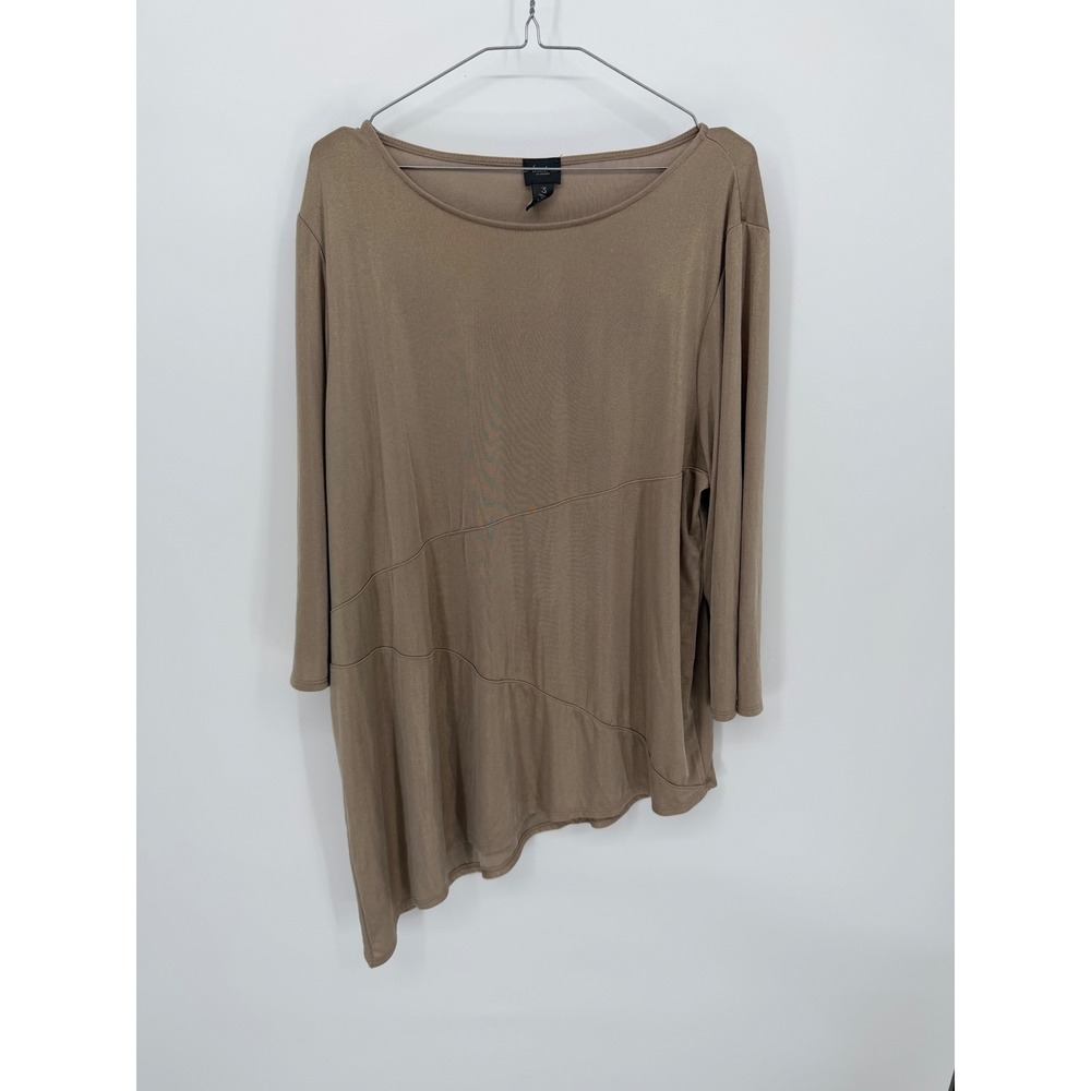 Travelers by Chico's Women Tunic Asymmetrical Metallic Bronze Tan Size 3